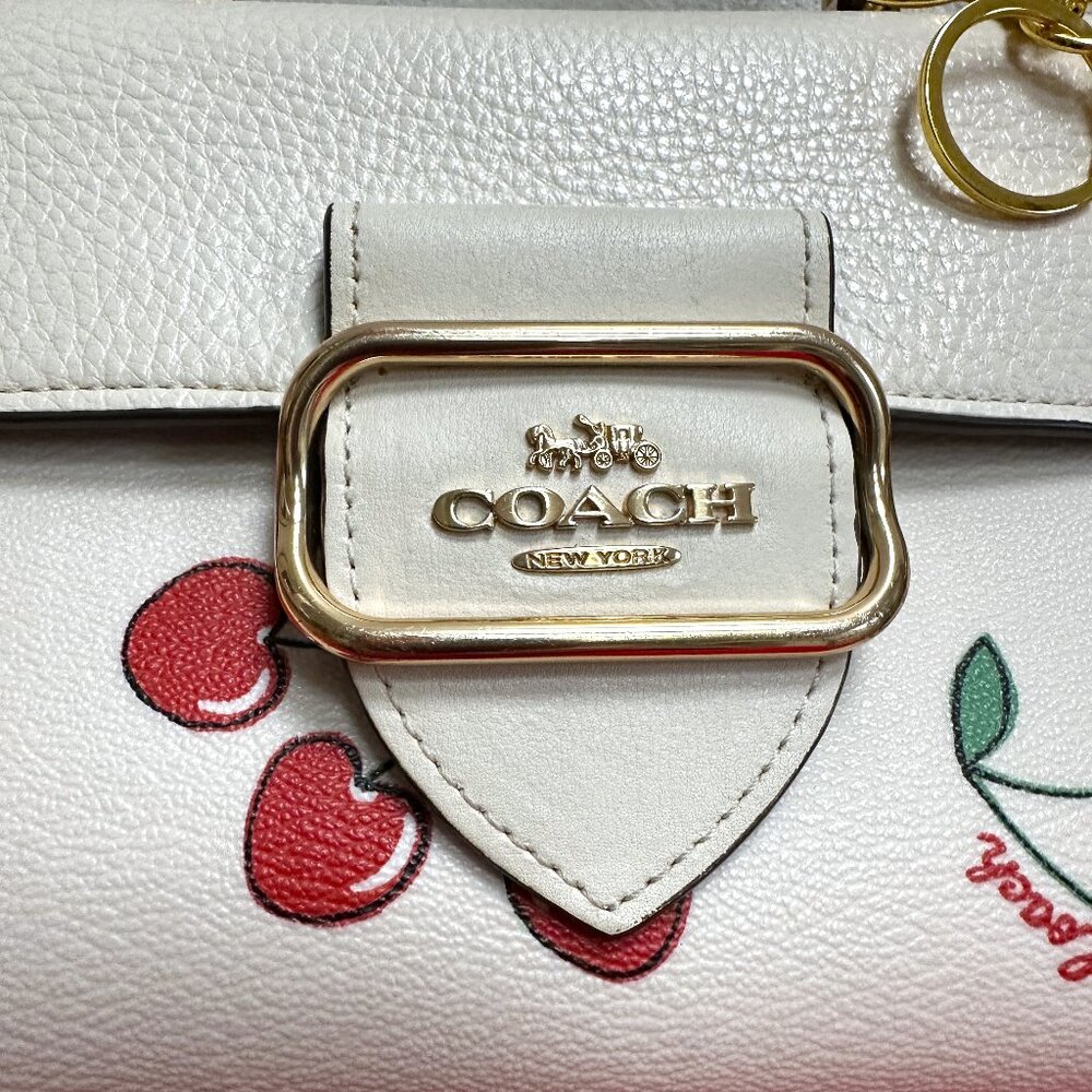 Coach Morgan Top Handle Satchel Bag CF419 in Chalk Leather & Cherry Print - EUC - Picture 3 of 15